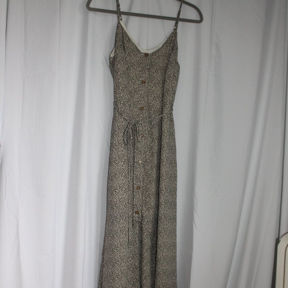 Sienna Sky Dotted Button up Midi Dress Womens M Black Cream Spaghetti Strap